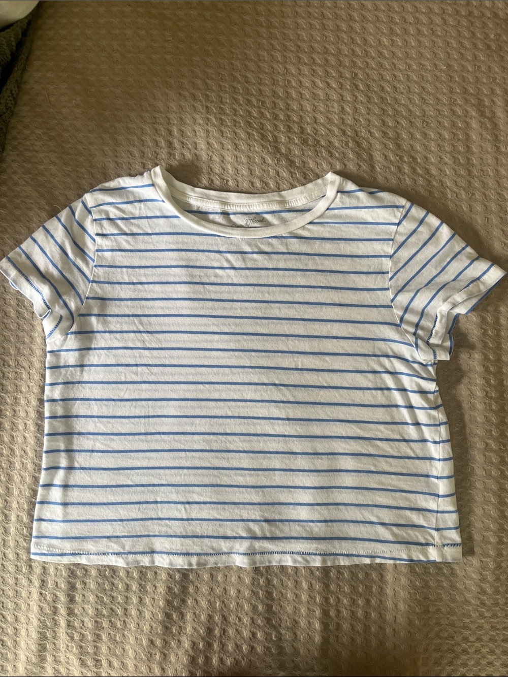 Universal Thread White Tee with Light Blue Stripes - Cropped Tee